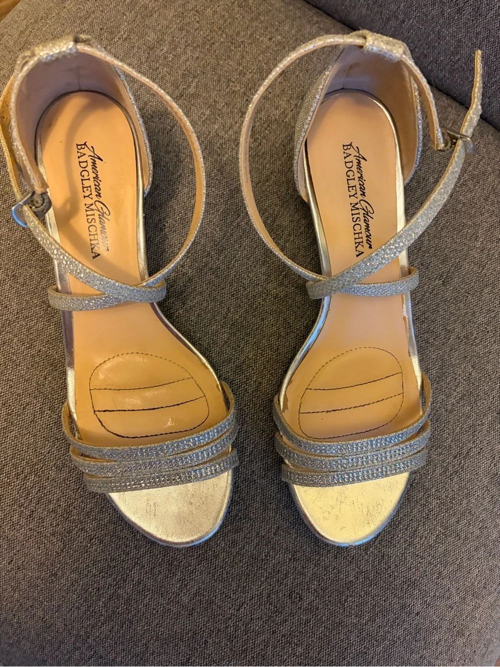Badgley Mischka Silver Metallic Strappy Wedge Sandals
